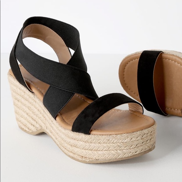 Black Platform Espadrille Sandals - Picture 3 of 10